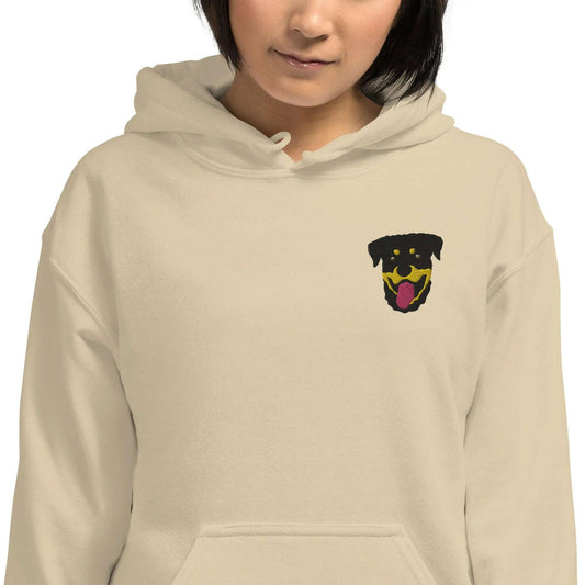 Sweat à capuche unisexe premium avec broderie chien Rottweiler