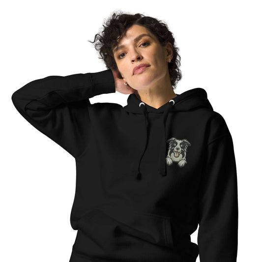 Border Collie Dog Embroidery Premium Unisex Hoodie