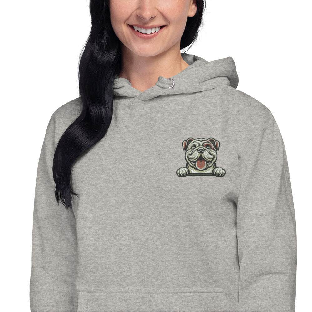 Bulldog Dog Embroidery Premium Unisex Hoodie - Grey
