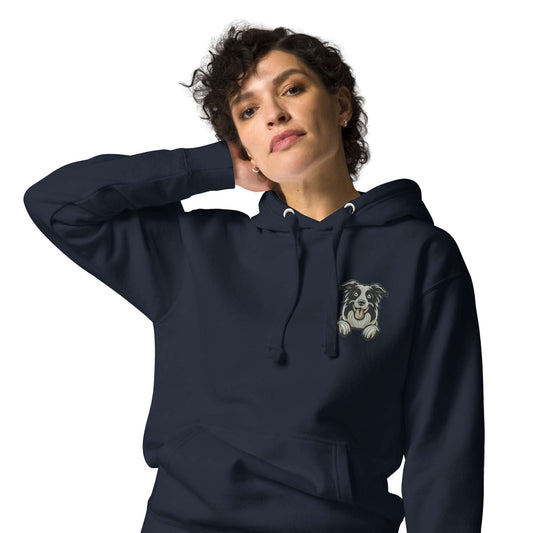 Border Collie Dog Embroidery Premium Unisex Hoodie