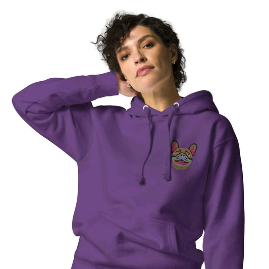 French Bulldog Dog Embroidery Premium Unisex Hoodie