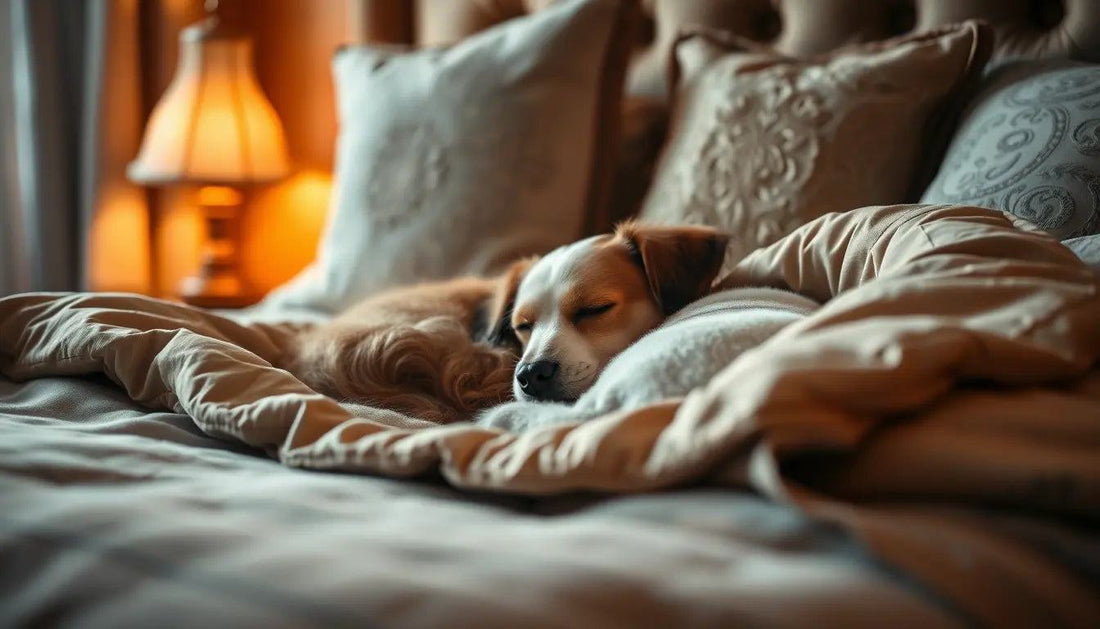 Dog peacefully sleeping on a cozy bed symbolizing Pawlogo's Guide to the Good Life comfort and relaxation.